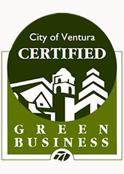 Certified Green Business logo from the City of Ventura with green and white colors.