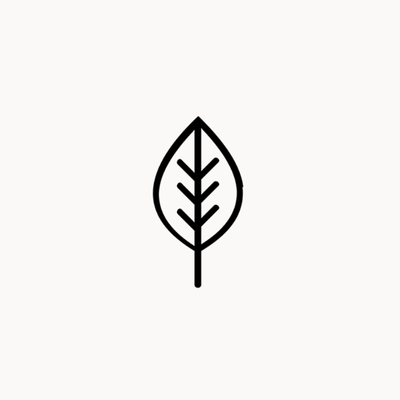 Black leaf symbol on a white background